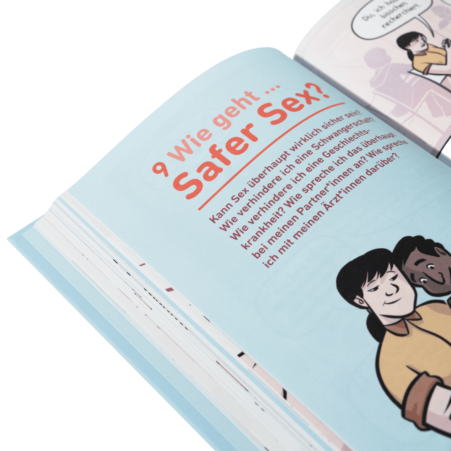Das deutsche Aufklärungsbuch "Mehr als Verkehr" aus dem Zuckersüß Verlag enthält Illustrationen und behandelt Fragen zu Sex und Liebe, Safer Sex und ärztlicher Beratung zur sexuellen Gesundheit.